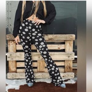 Billabong Black and White Floral Flare Pants